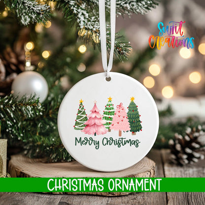 Merry Christmas Pastel Trees Ornament | Holiday Ornament | O1213 - Swiit Creations
