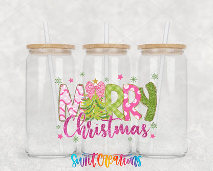 Merry Christmas Pink Green Tree UV DTF Transfer Tumbler Wrap | DTF245 - Swiit Creations