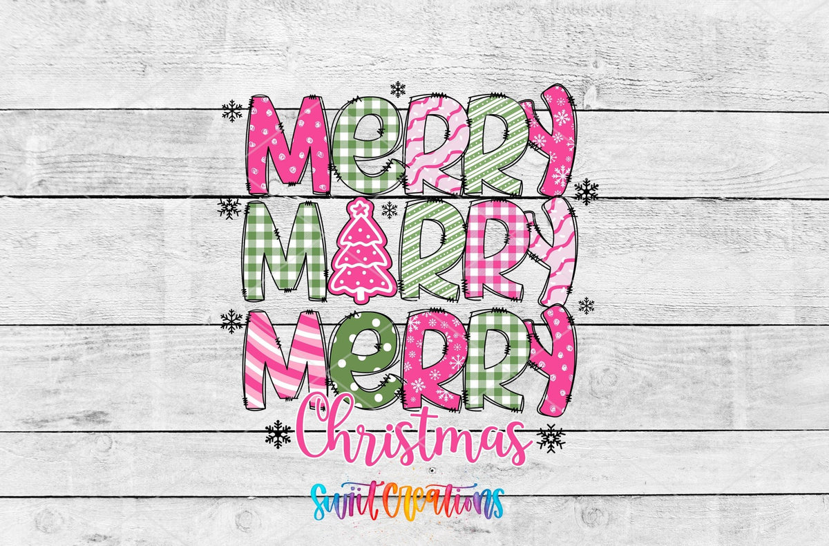 Swiit Creations UV DTF Merry Christmas Pink Patchwork transfer shown as the full artwork preview