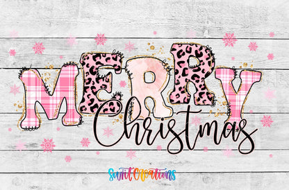 Merry Christmas Pink Plaid Leopard UV DTF Transfer Tumbler Wrap | DTF089 - Swiit Creations