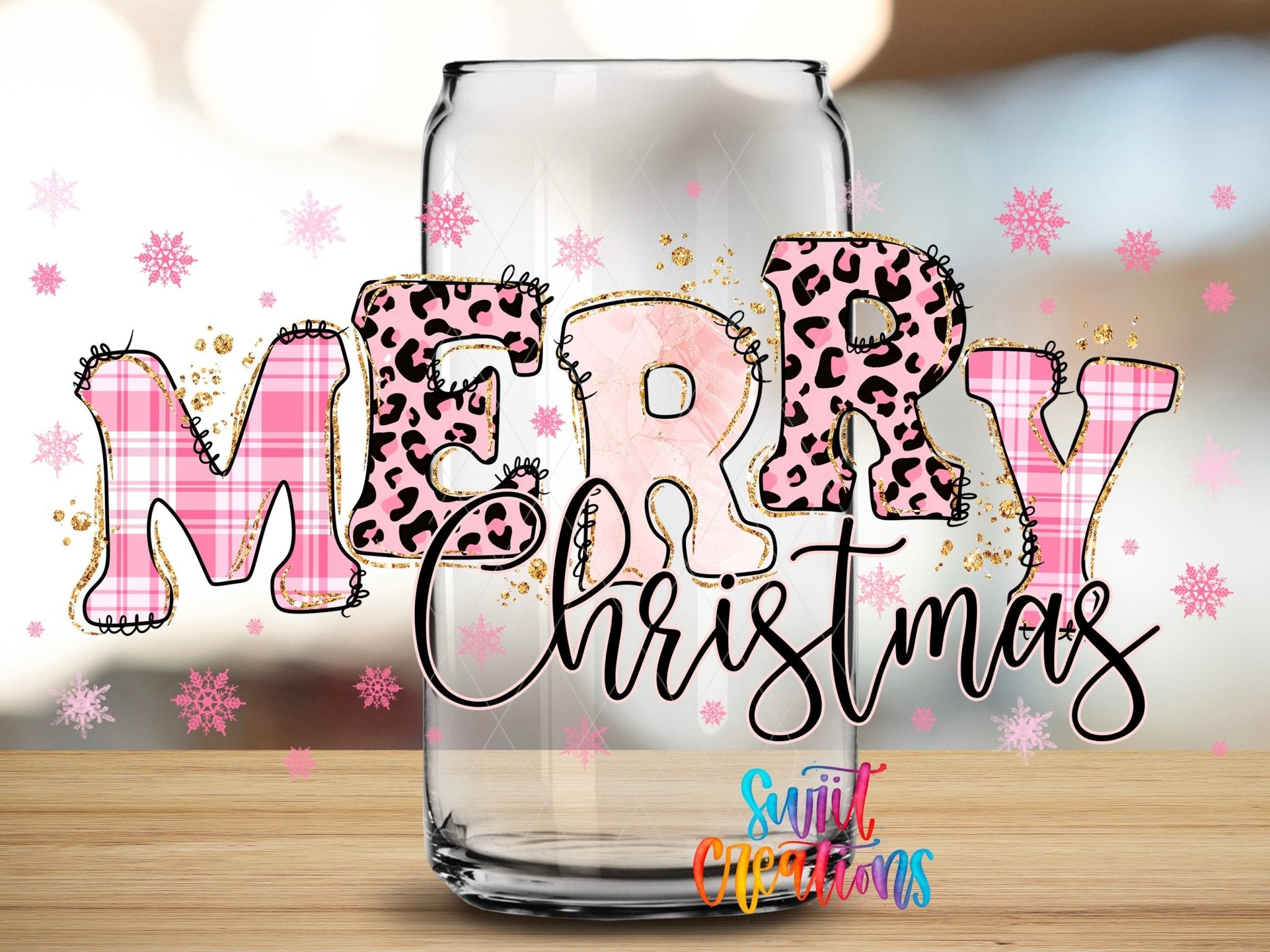 Merry Christmas Pink Plaid Leopard UV DTF Transfer Tumbler Wrap | DTF089 - Swiit Creations