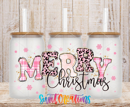 Merry Christmas Pink Plaid Leopard UV DTF Transfer Tumbler Wrap | DTF089 - Swiit Creations