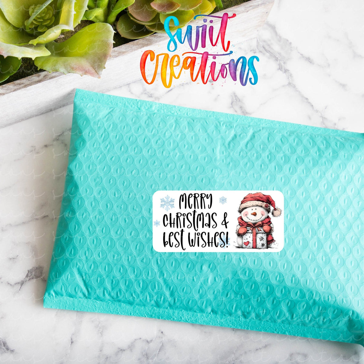 Merry Christmas Snowman Sticker | Holiday Gift Tag | SB51 - Swiit Creations