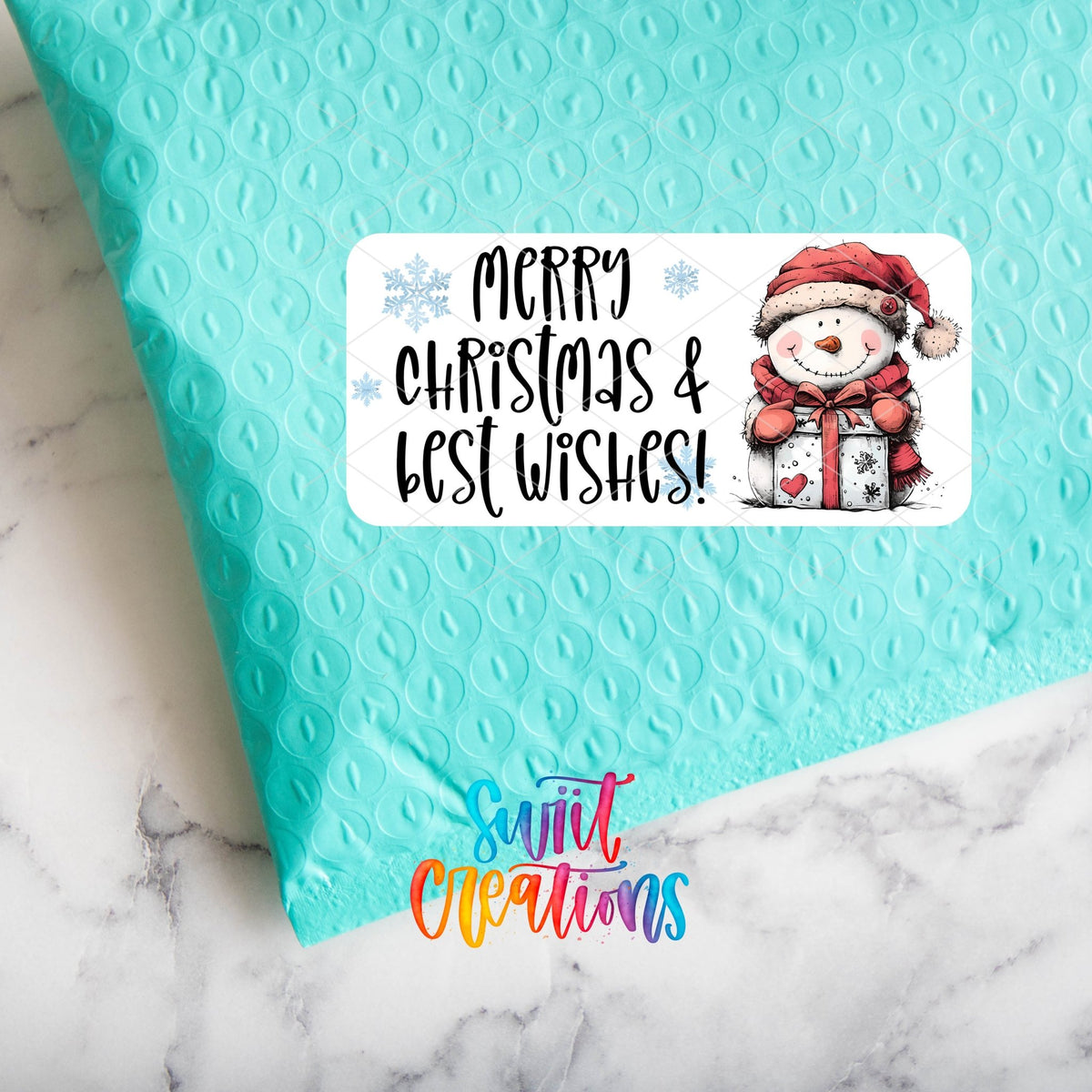Merry Christmas Snowman Sticker | Holiday Gift Tag | SB51 - Swiit Creations