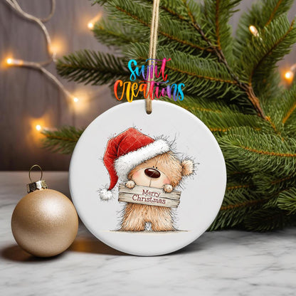 Merry Christmas Teddy Bear Ornament UV DTF Transfer | Santa Hat Bear with Rustic Wood Sign | O-2177 - Swiit Creations