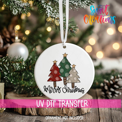 Merry Christmas UV DTF Ornament Transfer | Rustic Tree Trio Transfer | O-1742 - Swiit Creations