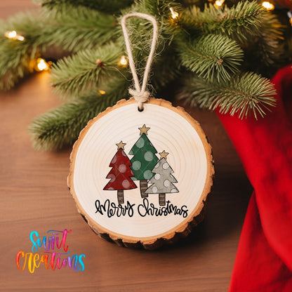 Merry Christmas UV DTF Ornament Transfer | Rustic Tree Trio Transfer | O-1742 - Swiit Creations