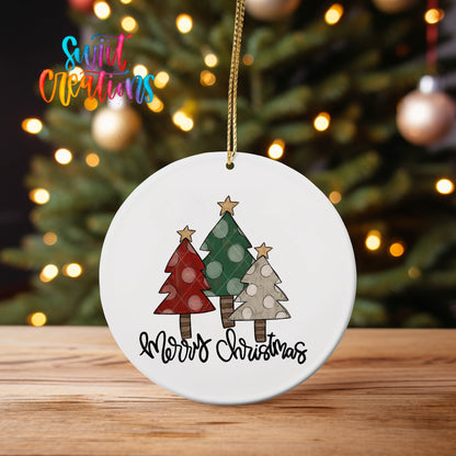 Merry Christmas UV DTF Ornament Transfer | Rustic Tree Trio Transfer | O-1742 - Swiit Creations