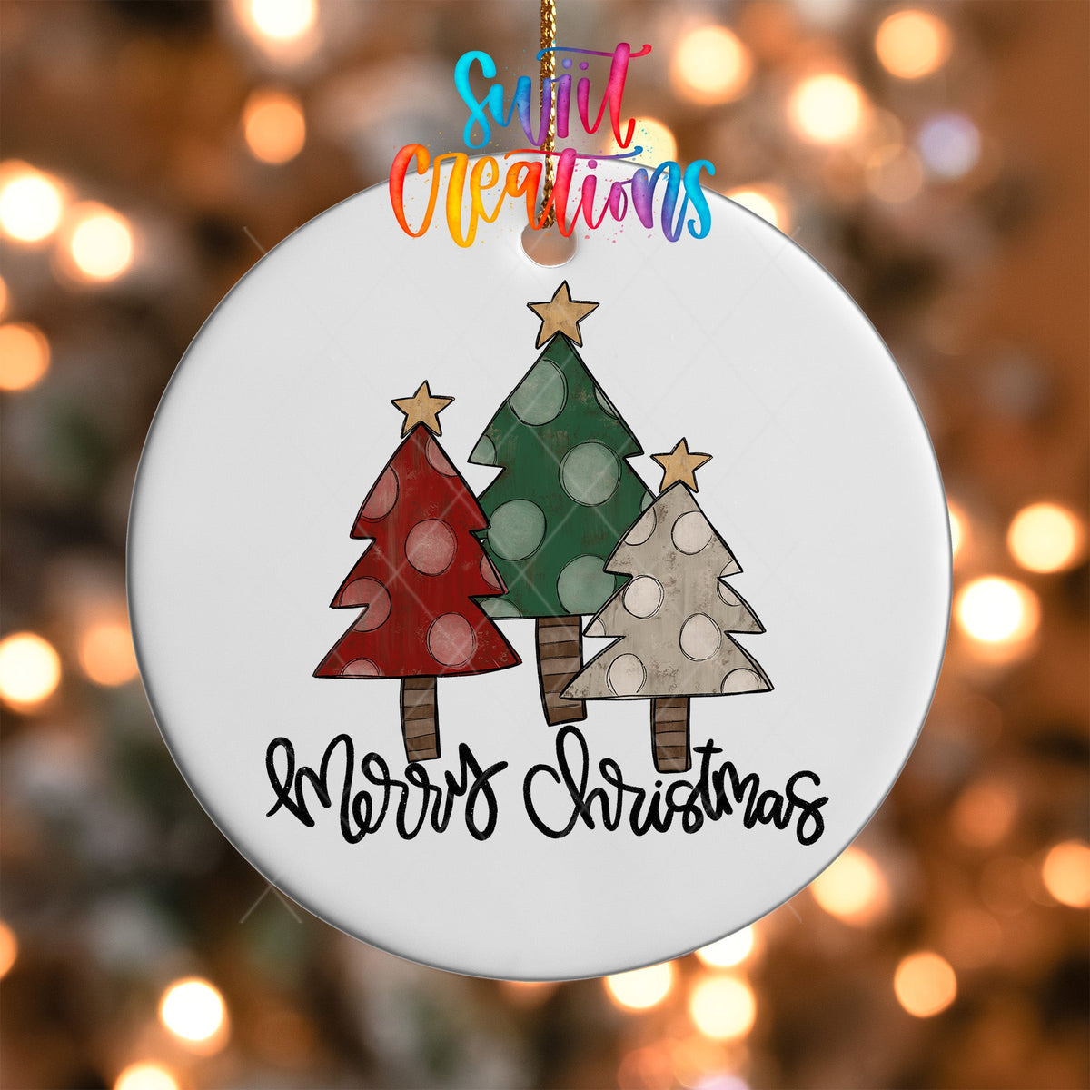 Merry Christmas UV DTF Ornament Transfer | Rustic Tree Trio Transfer | O-1742 - Swiit Creations