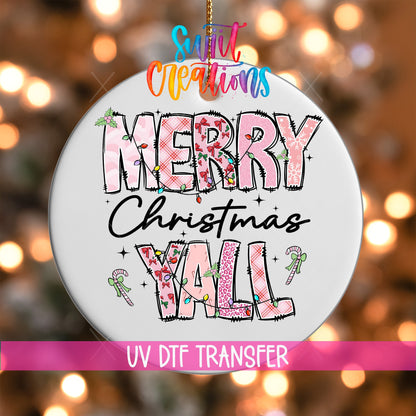 Merry Christmas Yall Christmas UV DTF Ornament Transfer | Holiday Ornament Transfer | O-1207 - Swiit Creations