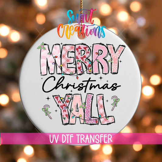 Merry Christmas Yall Christmas UV DTF Ornament Transfer | Holiday Ornament Transfer | O-1207 - Swiit Creations