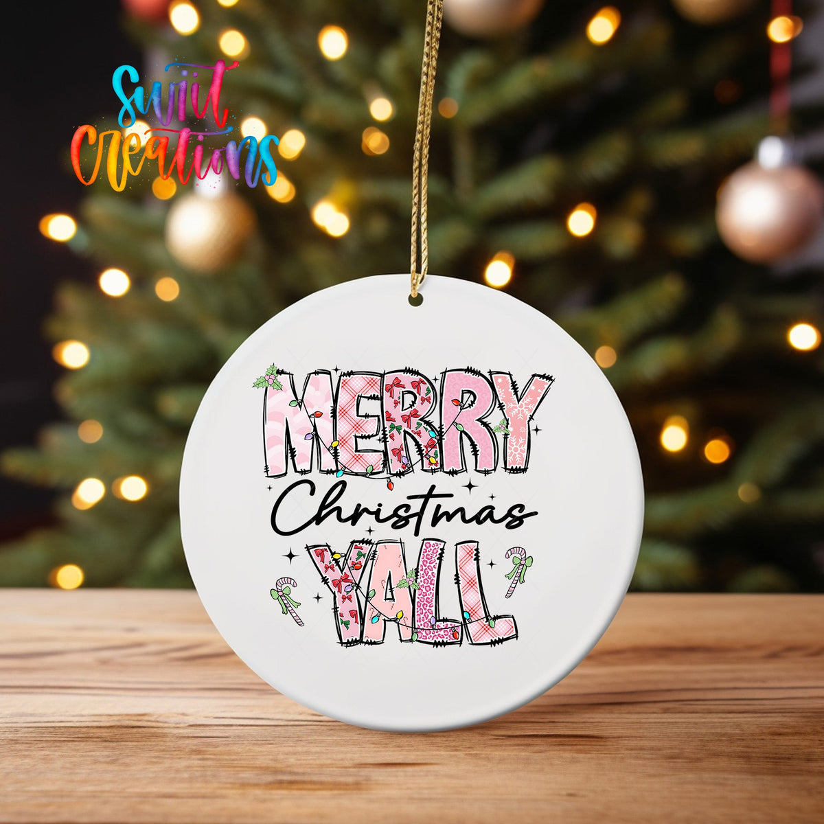 Merry Christmas Yall Christmas UV DTF Ornament Transfer | Holiday Ornament Transfer | O-1207 - Swiit Creations