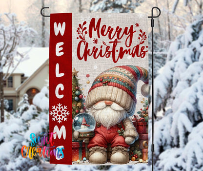 Merry Christmas Yard Flag | Cute Gnome Holiday Garden Flag with Snow Globe and Gifts | Outdoor Winter Decor | YF84 - Swiit Creations