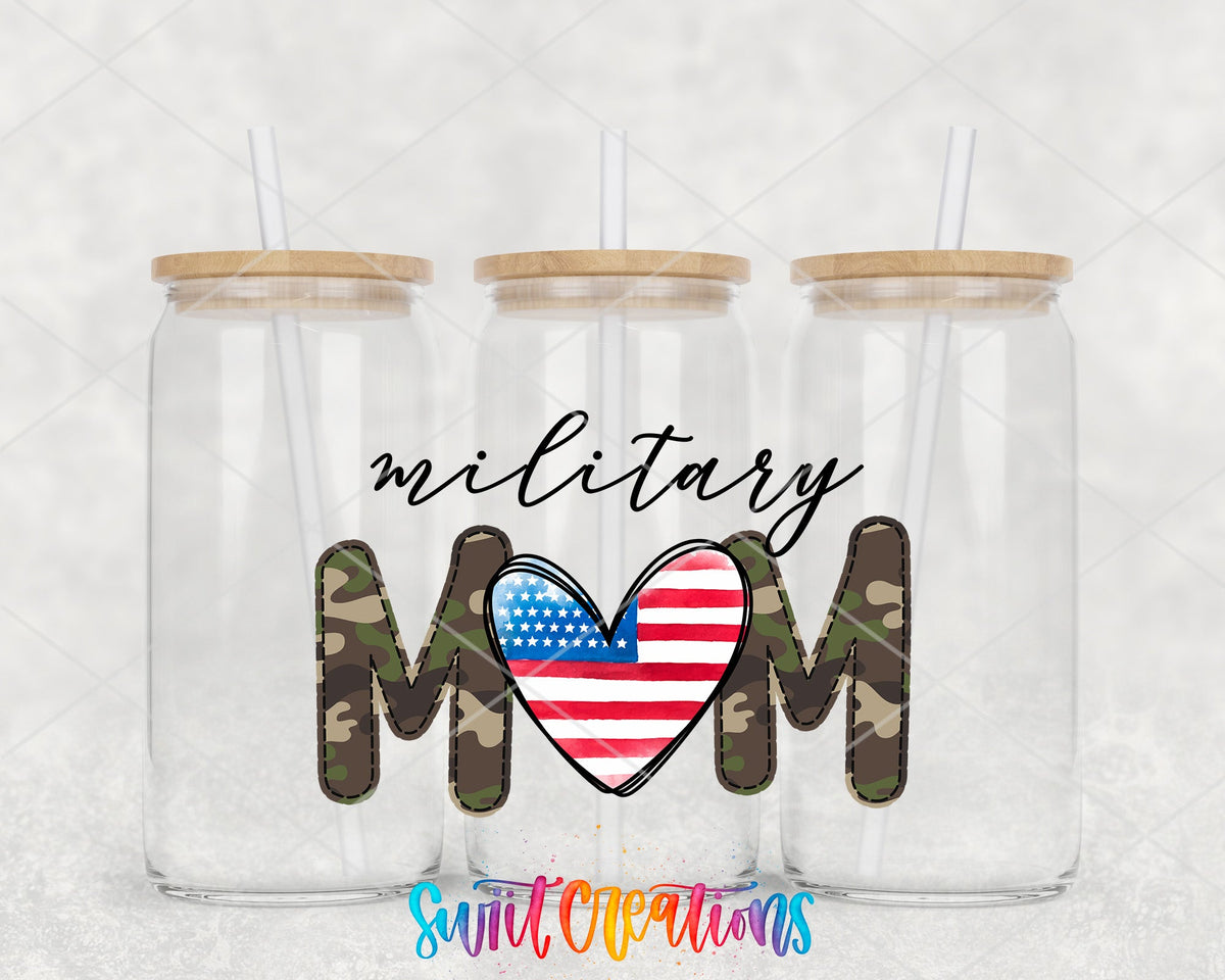 Military Mom UV DTF Transfer Tumbler Wrap | Camo American Flag Patriotic | DTF254 - Swiit Creations