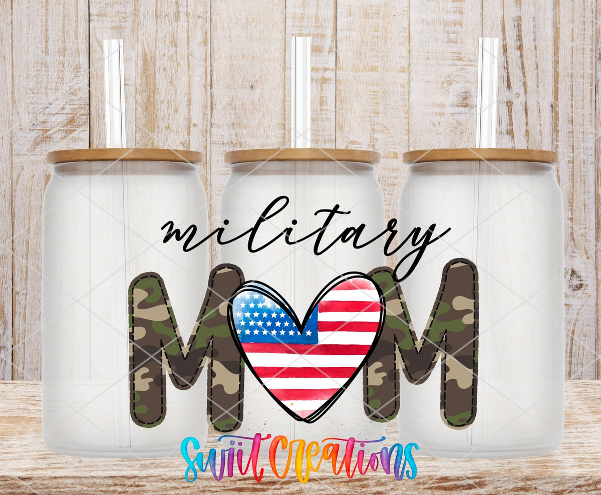 Military Mom UV DTF Transfer Tumbler Wrap | Camo American Flag Patriotic | DTF254 - Swiit Creations