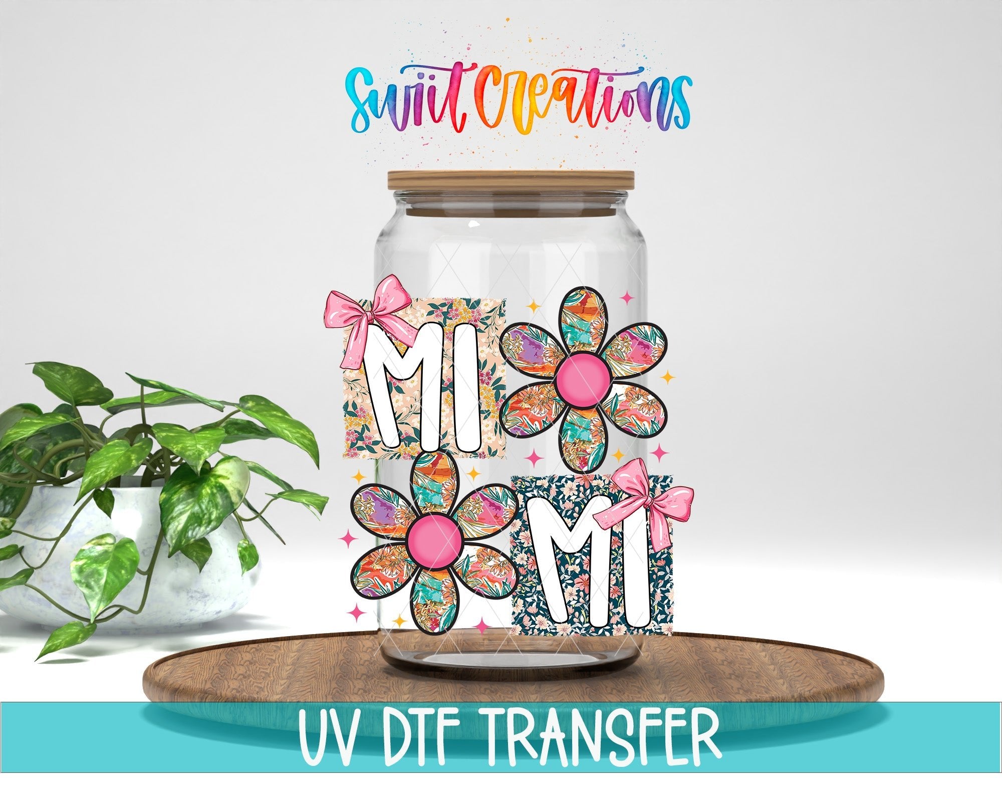 Mimi Floral Patchwork Daisy UV DTF Tumbler Transfer Decal | UV2025 - Swiit Creations