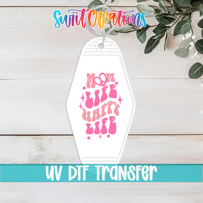 Mom Life Happy Life motel keychain UV DTF transfer flat lay mockup by Swiit Creations