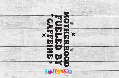 Motherhood Fueled by Caffeine motel keychain UV DTF transfer artwork preview by Swiit Creations