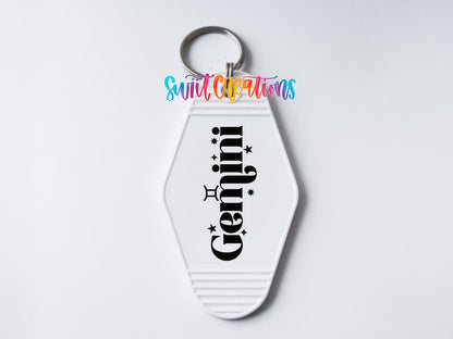 Gemini motel keychain UV DTF transfer clean keychain mockup by Swiit Creations
