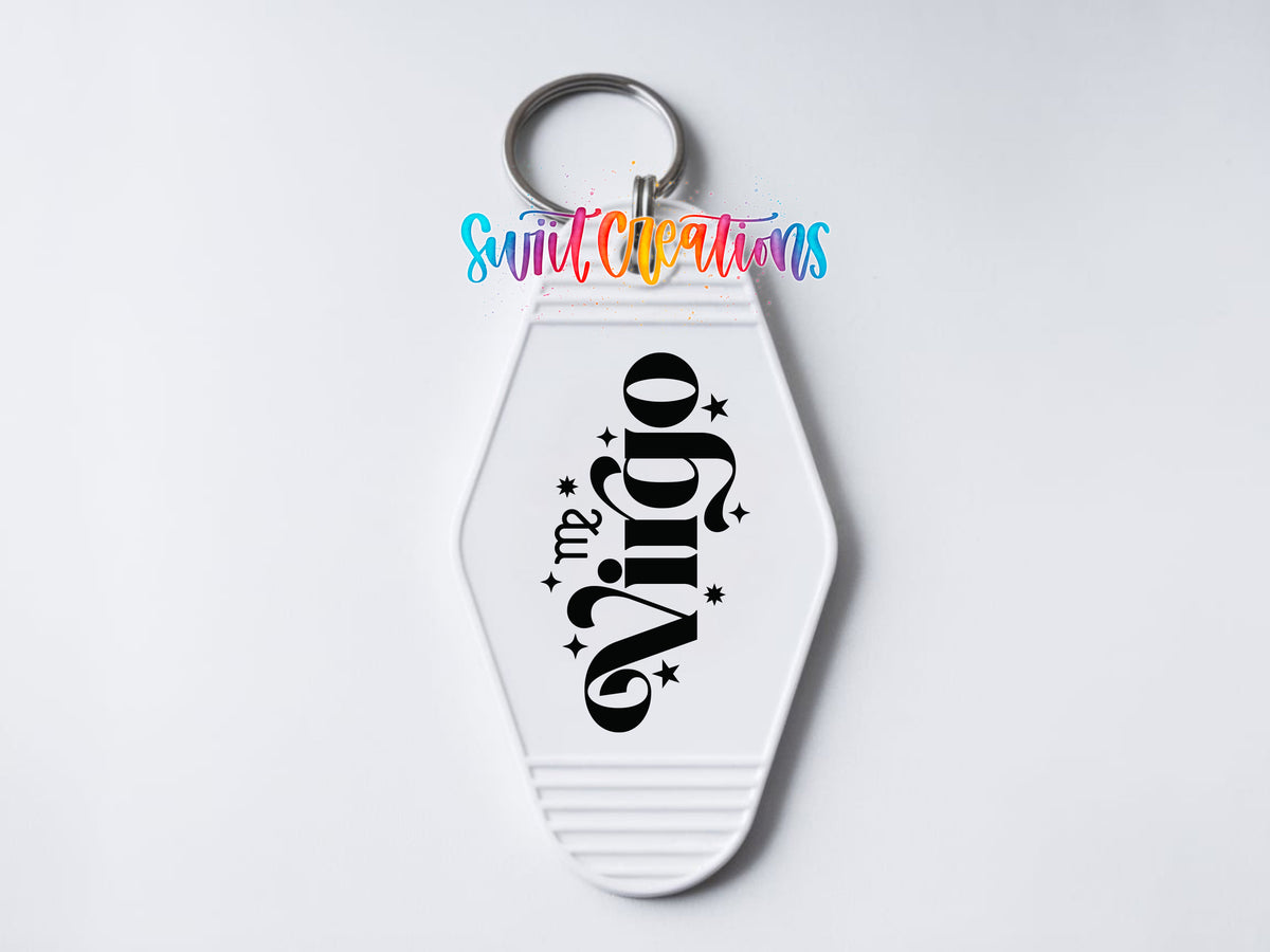 Virgo motel keychain UV DTF transfer clean keychain mockup by Swiit Creations