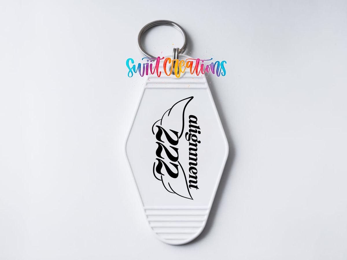 222 Alignment motel keychain UV DTF transfer clean keychain mockup by Swiit Creations