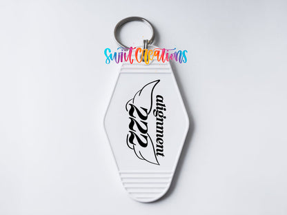 222 Alignment motel keychain UV DTF transfer clean keychain mockup by Swiit Creations