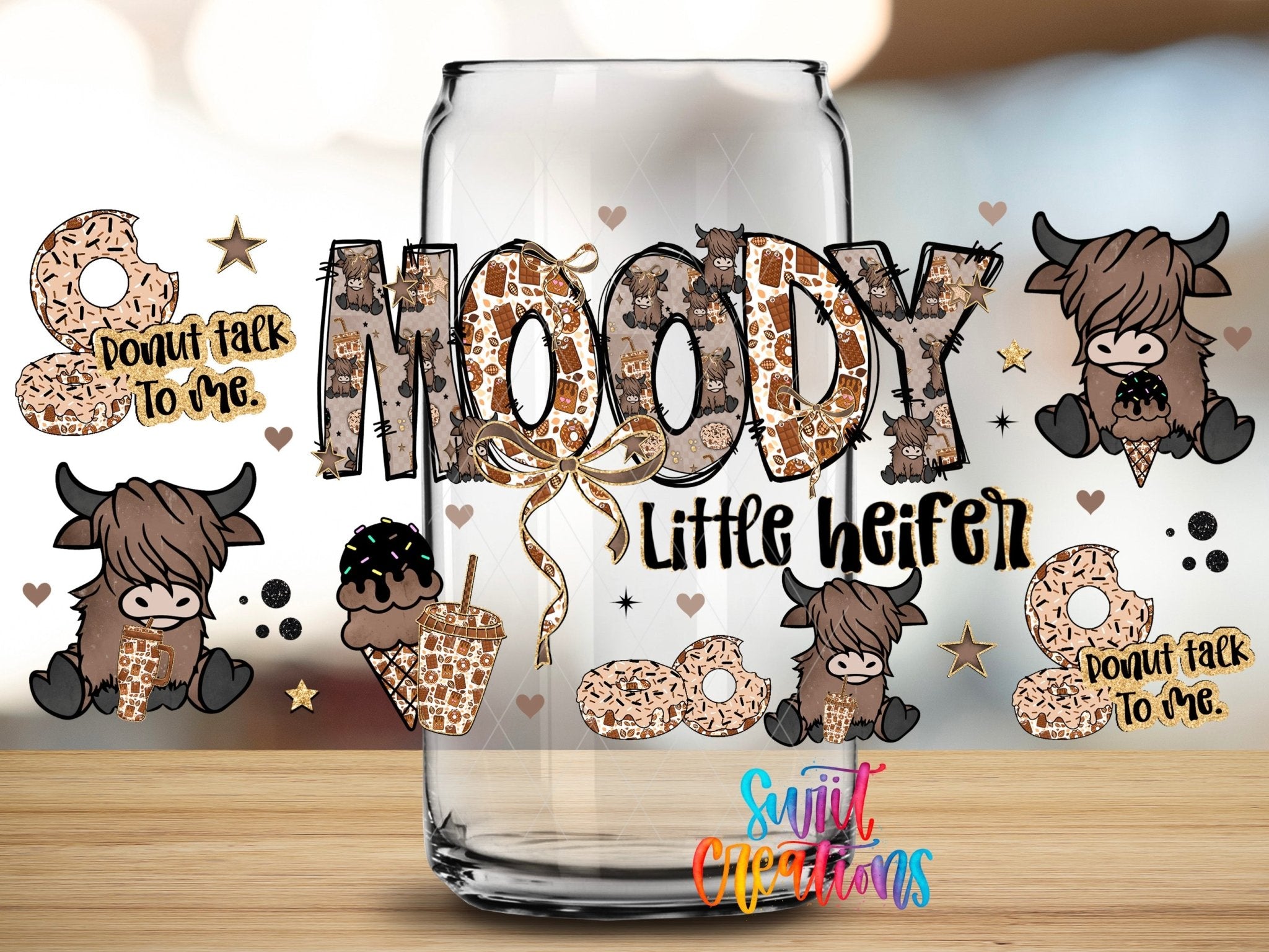Moody Little Heifer UV DTF Transfer Tumbler Wrap Cute Cow Donut Coffee | DTF320 - Swiit Creations