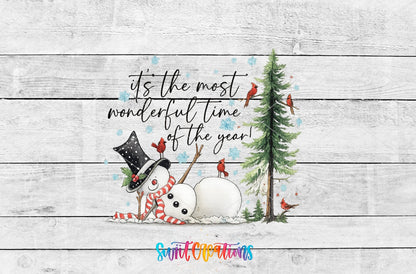 Most Wonderful Time Of The Year Snowman UV DTF transfer shown as a full artwork preview from Swiit Creations