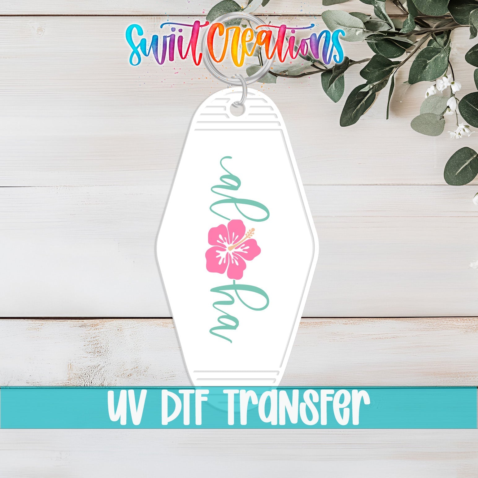 Motel Keychain Decal, Aloha Hibiscus UV DTF Transfer | MK2052 - Swiit Creations