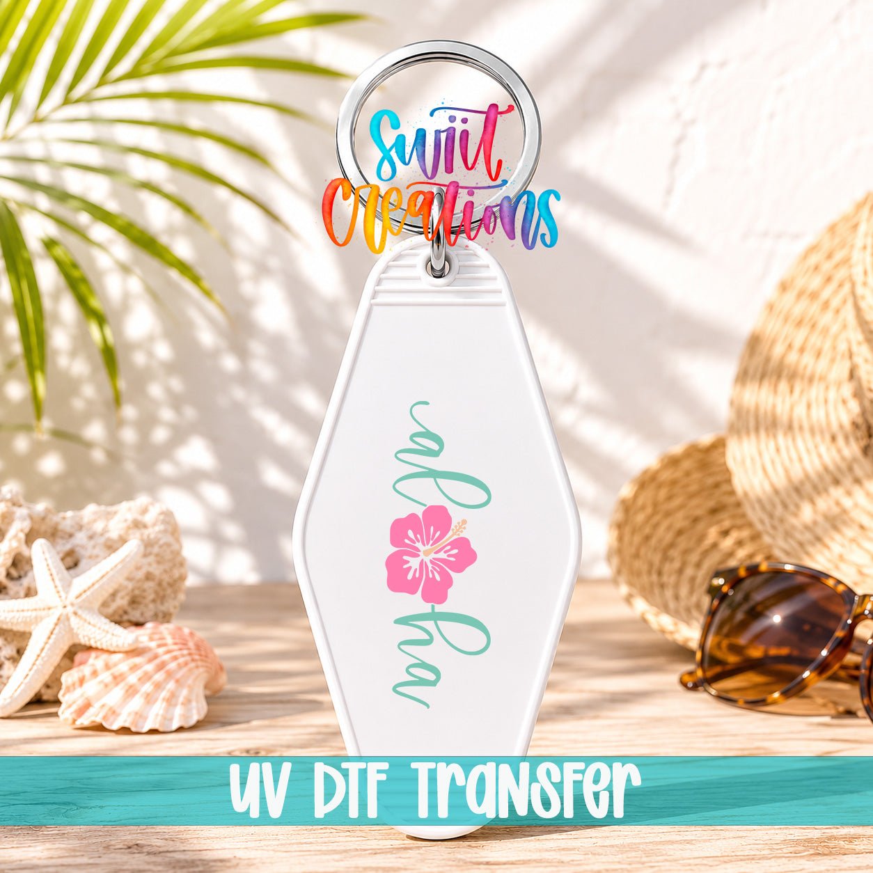 Motel Keychain Decal, Aloha Hibiscus UV DTF Transfer | MK2052 - Swiit Creations