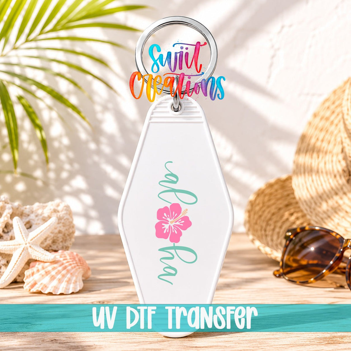 Motel Keychain Decal, Aloha Hibiscus UV DTF Transfer | MK2052 - Swiit Creations