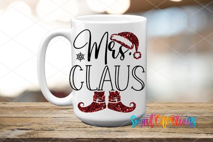 Swiit Creations UV DTF Mrs Claus Christmas transfer applied to a white ceramic mug