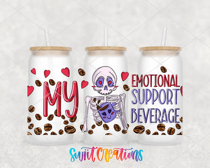 My Emotional Support Beverage UV DTF Transfer Tumbler Wrap | Skeleton Coffee Humor Cup Decal | DTF232 - Swiit Creations