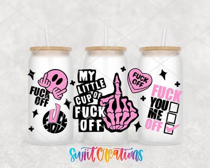 My Little Cup Of Fuck Off UV DTF Transfer Tumbler Wrap | Pink Skeleton Adult Humor | DTF214 - Swiit Creations