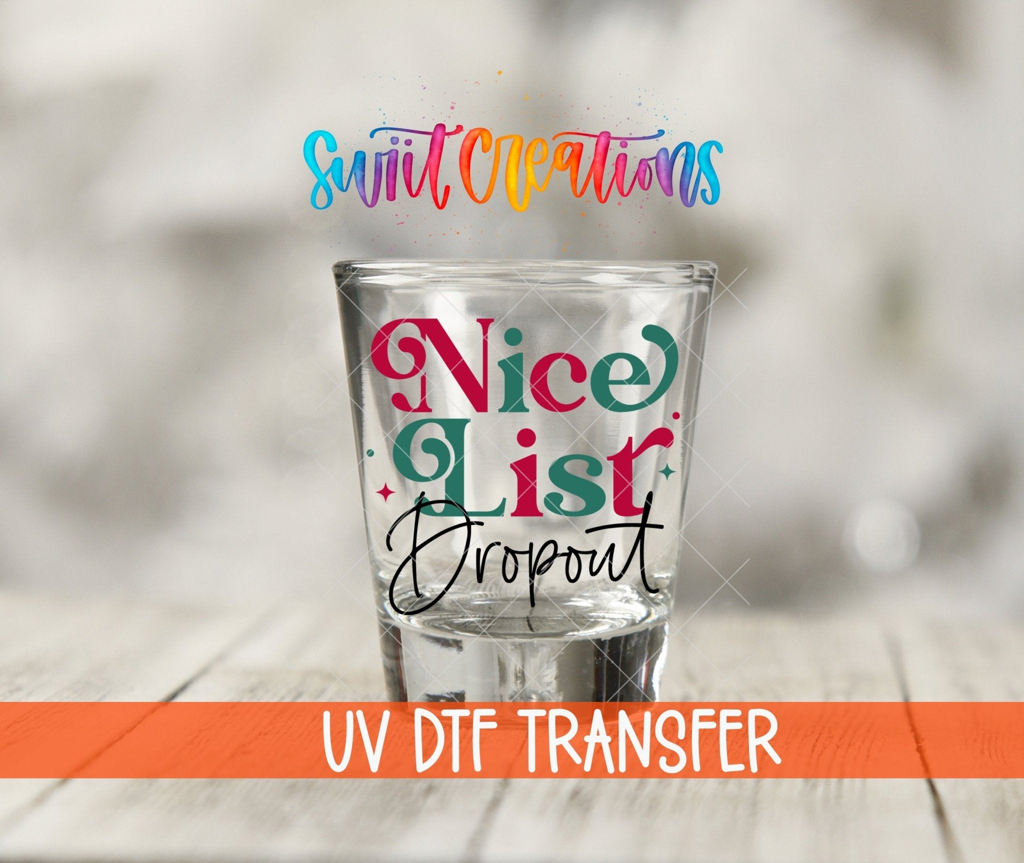 Nice List Dropout Christmas UV DTF Shot Glass Transfer | SG1087 - Swiit Creations
