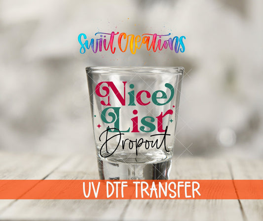 Nice List Dropout Christmas UV DTF Shot Glass Transfer | SG1087 - Swiit Creations
