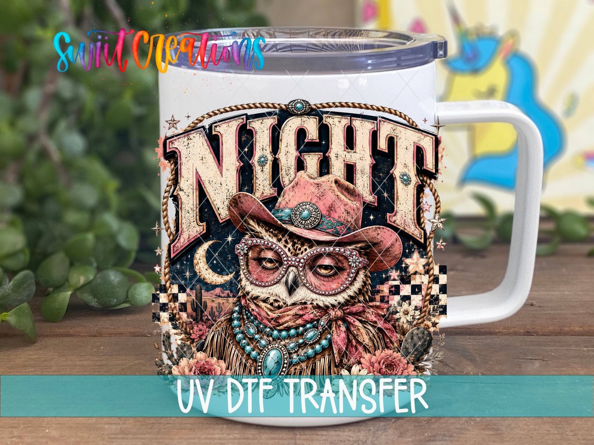 Night Owl Western Glam UV DTF Transfer | Owl Drinkware | UV2082 - Swiit Creations