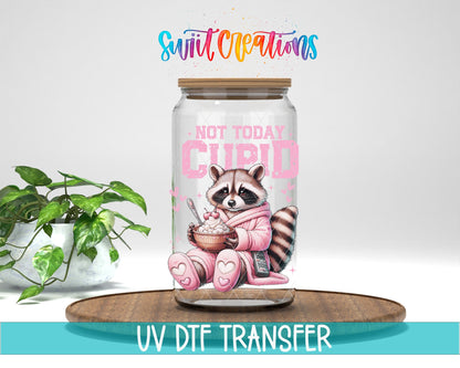 Not Today Cupid UV DTF transfer displayed on a clear jar mockup from Swiit Creations