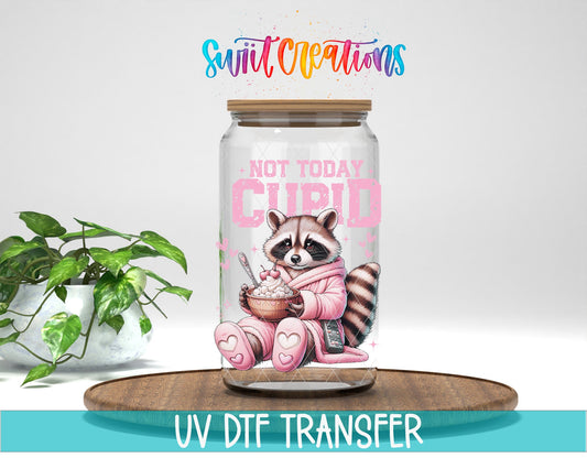 Not Today Cupid UV DTF transfer displayed on a clear jar mockup from Swiit Creations