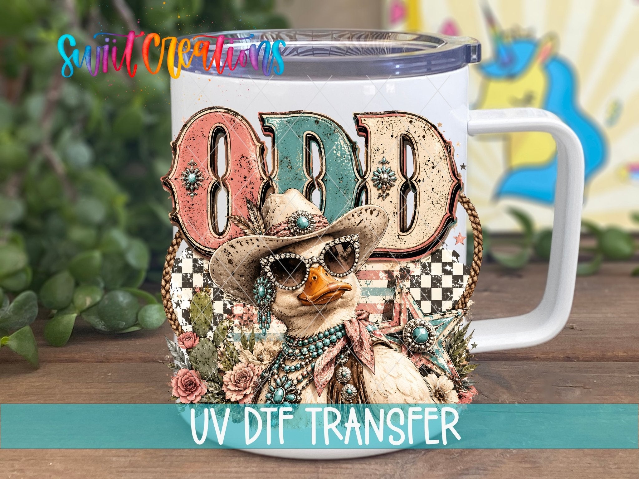 Odd Duck Western Glam UV DTF Transfer | Retro Cowgirl Duck Drinkware Design | UV2083 - Swiit Creations