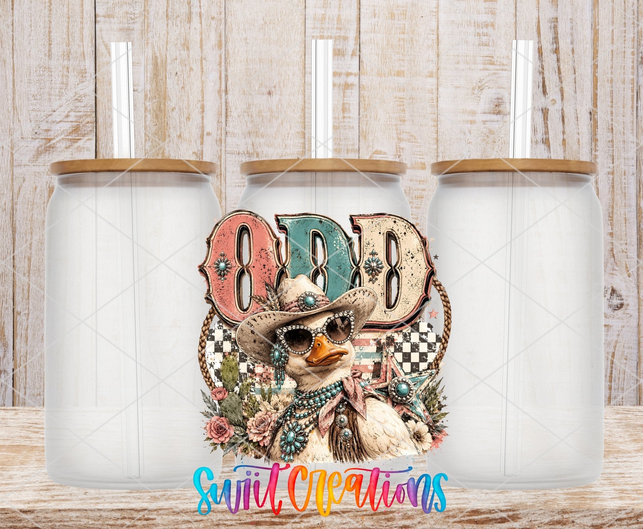Odd Duck Western Glam UV DTF Transfer | Retro Cowgirl Duck Drinkware Design | UV2083 - Swiit Creations