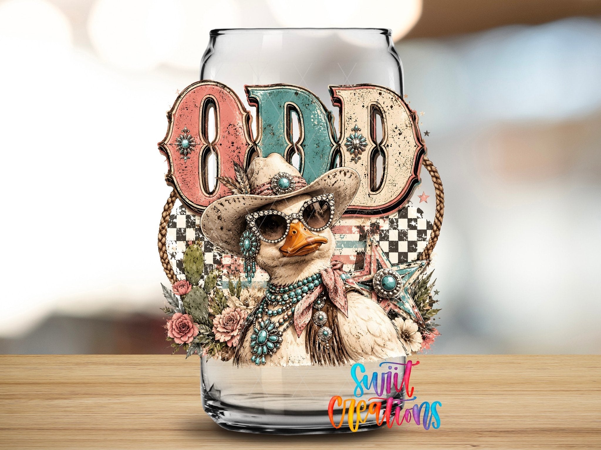 Odd Duck Western Glam UV DTF Transfer | Retro Cowgirl Duck Drinkware Design | UV2083 - Swiit Creations