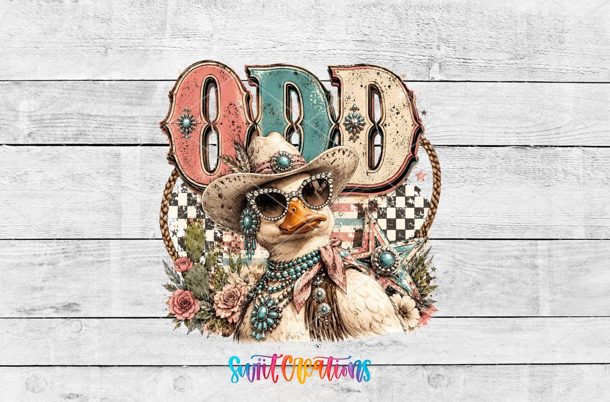 Odd Duck Western Glam UV DTF Transfer | Retro Cowgirl Duck Drinkware Design | UV2083 - Swiit Creations