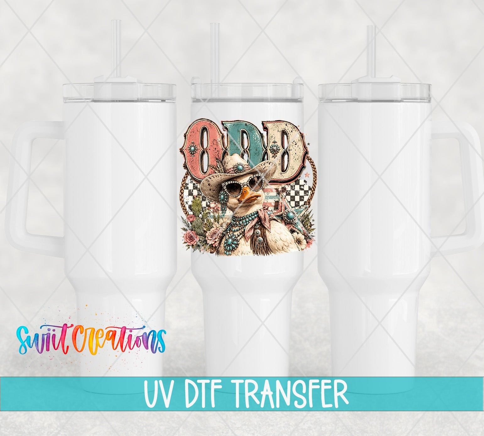 Odd Duck Western Glam UV DTF Transfer | Retro Cowgirl Duck Drinkware Design | UV2083 - Swiit Creations