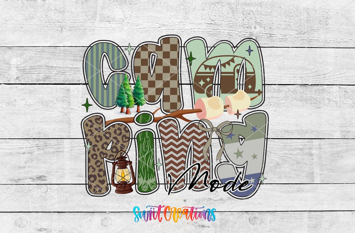 Outdoor Camping Mode Nature Design UV DTF transfer shown as a full artwork preview from Swiit Creations
