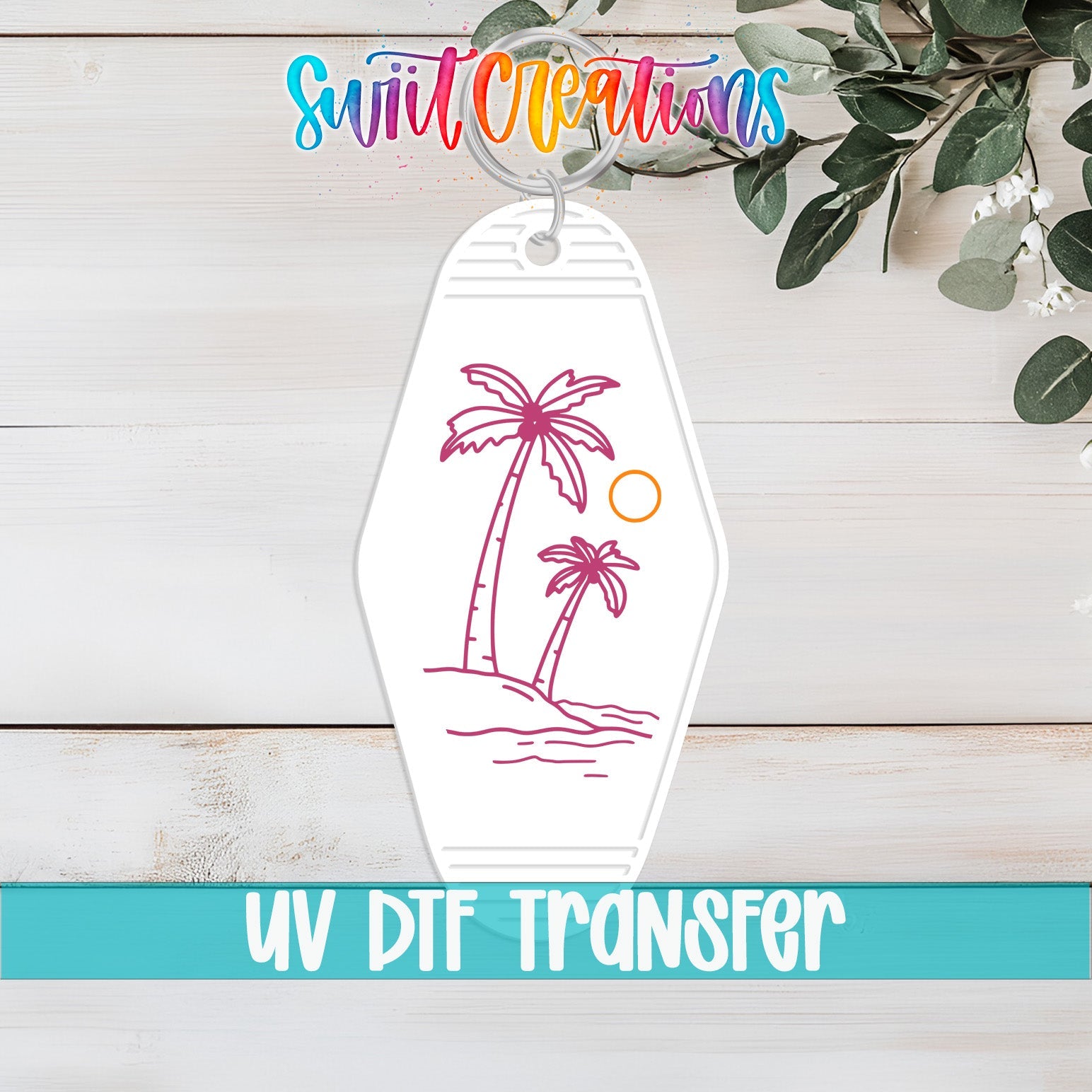 Palm Tree Beach Motel Keychain UV DTF Transfer | Tropical Island Decal | MK2064 - Swiit Creations