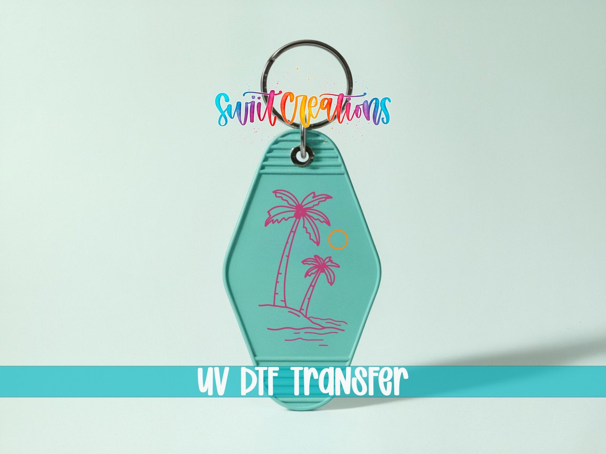 Palm Tree Beach Motel Keychain UV DTF Transfer | Tropical Island Decal | MK2064 - Swiit Creations