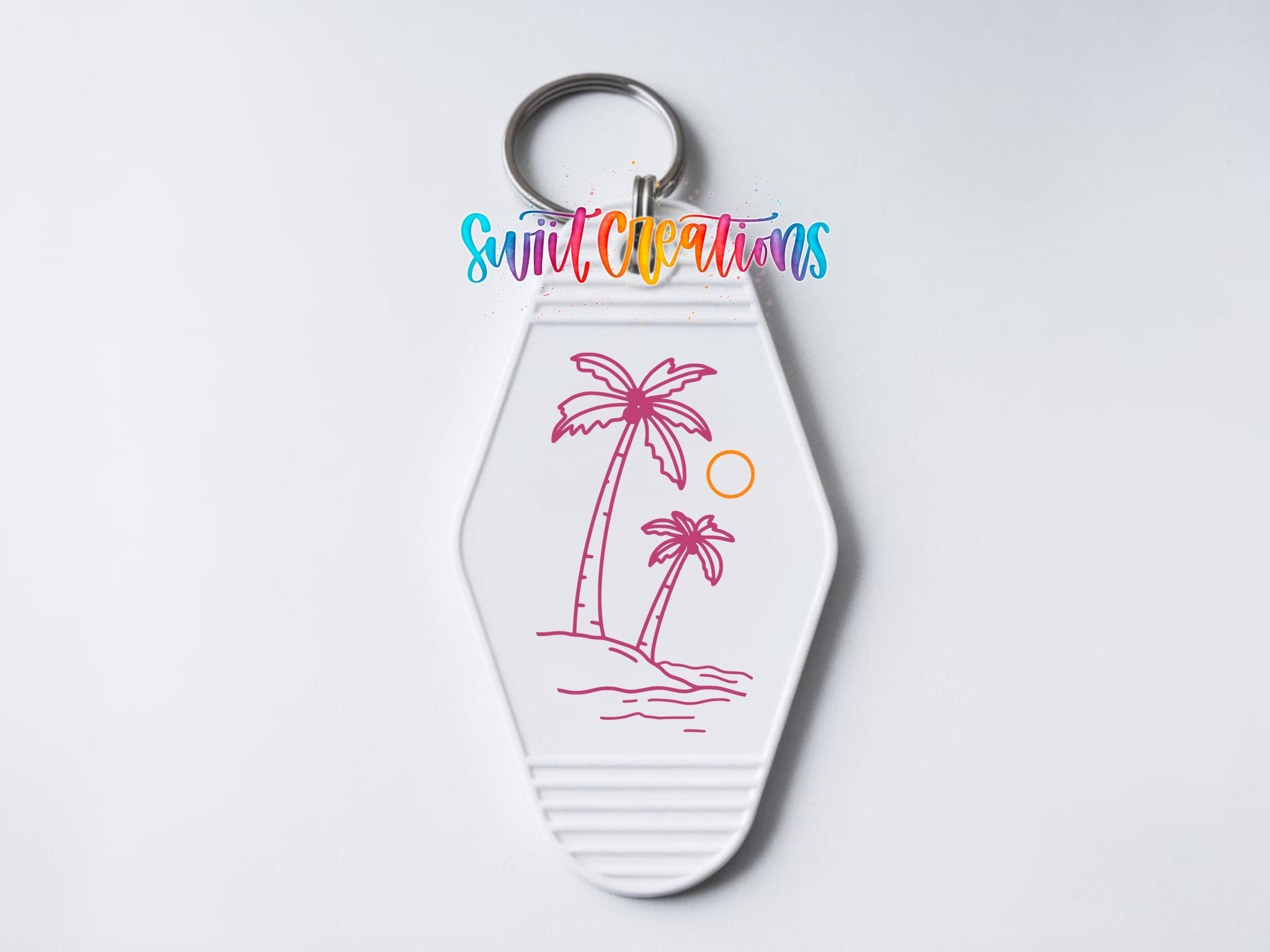 Palm Tree Beach Motel Keychain UV DTF Transfer | Tropical Island Decal | MK2064 - Swiit Creations