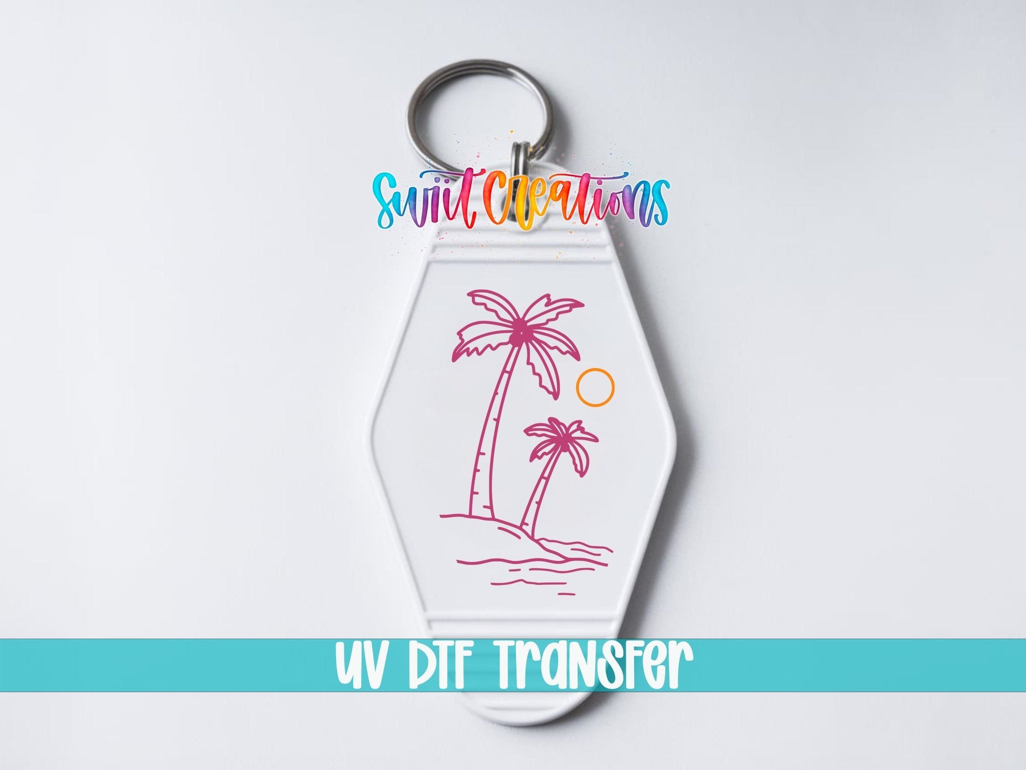Palm Tree Beach Motel Keychain UV DTF Transfer | Tropical Island Decal | MK2064 - Swiit Creations