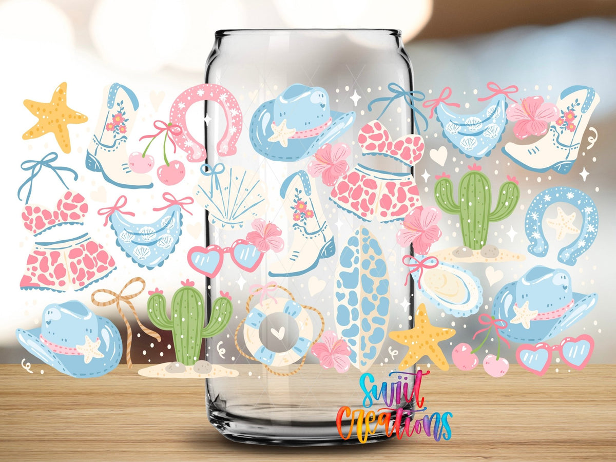 Pastel Desert Beach UV DTF Transfer Tumbler Wrap | Cowgirl Boot Cactus Summer Cup Decal | DTF260 - Swiit Creations